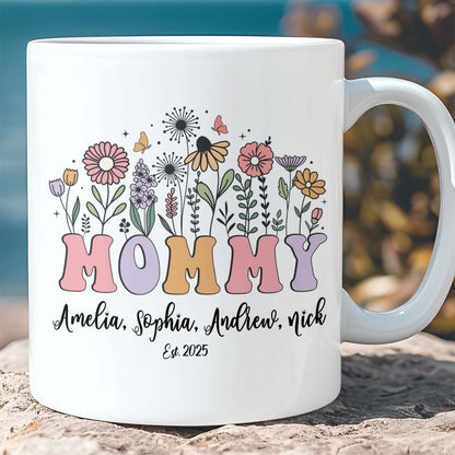 Custom Floral Mommy Mug, Personalized Custom Name White Mug Accent Mug, Mother's Day Gift, Gift for Mom, Gift for Wife 682159