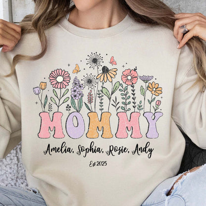 Custom Floral Mommy Sweatshirt, Personalized Custom Name Shirt, Mother's Day Sweatshirt Bright, Gift for Mom, Gift for Wife 682159