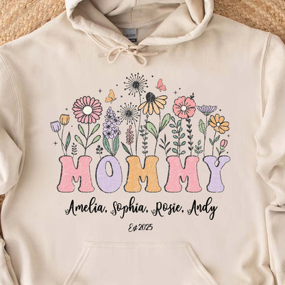 Custom Floral Mommy Sweatshirt, Personalized Custom Name Shirt, Mother's Day Sweatshirt Bright, Gift for Mom, Gift for Wife 682159