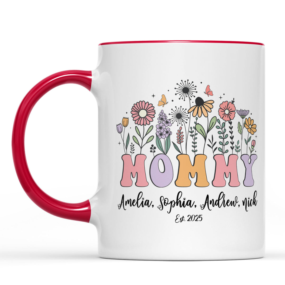 Custom Floral Mommy Mug, Personalized Custom Name White Mug Accent Mug, Mother's Day Gift, Gift for Mom, Gift for Wife 682159