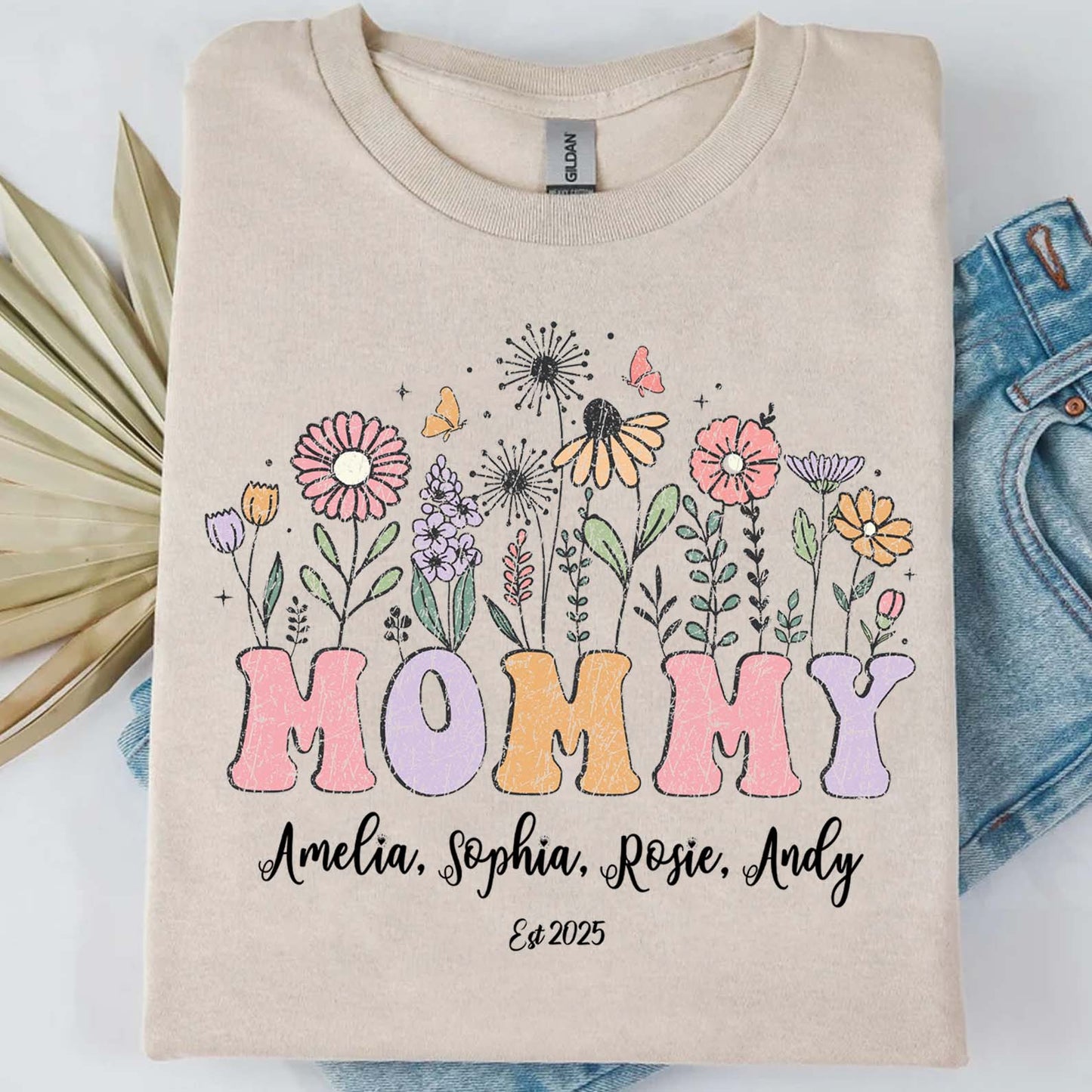 Custom Floral Mommy Sweatshirt, Personalized Custom Name Shirt, Mother's Day Sweatshirt Bright, Gift for Mom, Gift for Wife 682159