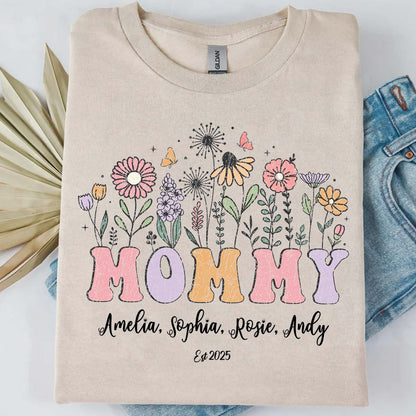 Custom Floral Mommy Sweatshirt, Personalized Custom Name Shirt, Mother's Day Sweatshirt Bright, Gift for Mom, Gift for Wife 682159