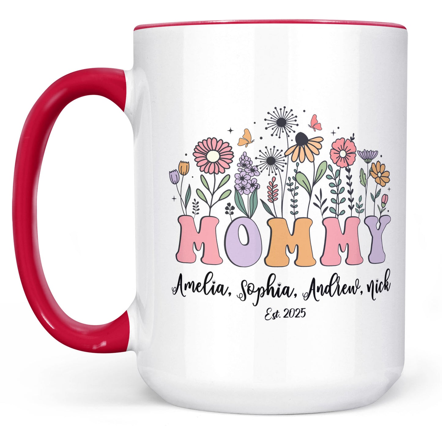 Custom Floral Mommy Mug, Personalized Custom Name White Mug Accent Mug, Mother's Day Gift, Gift for Mom, Gift for Wife 682159