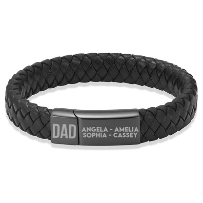 Custom Engraved Leather Bracelet Dad and Name | Gift for Dad, Gift for Husband, Special Gift for Father's Day  | Personalized Unisex Bracelet 682221