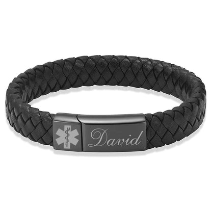 Custom Name Engraved Leather Medical Bracelet | Gift for Dad, Mom | Mother's Day Gift, Father's Day Gift | Personalized Unisex Bracelet 682222