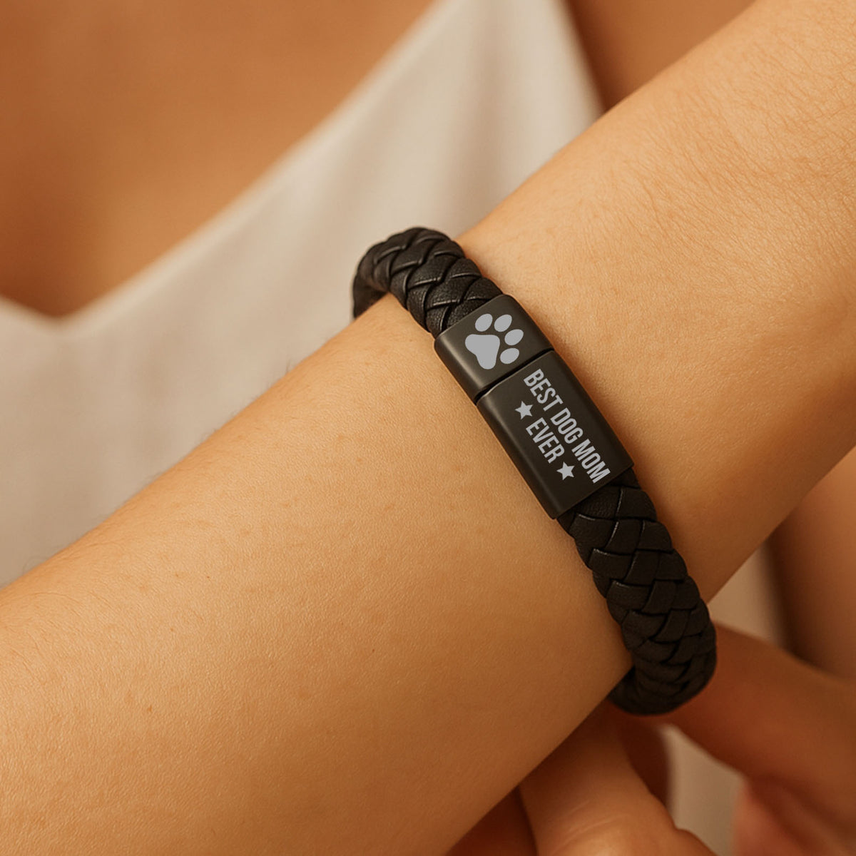 Best Dog Mom Ever Engraved Leather Bracelet | Gift for Mom, Gift for Wife, Special Gift for Mother's Day  | Dog Lover Unisex Bracelet 682238