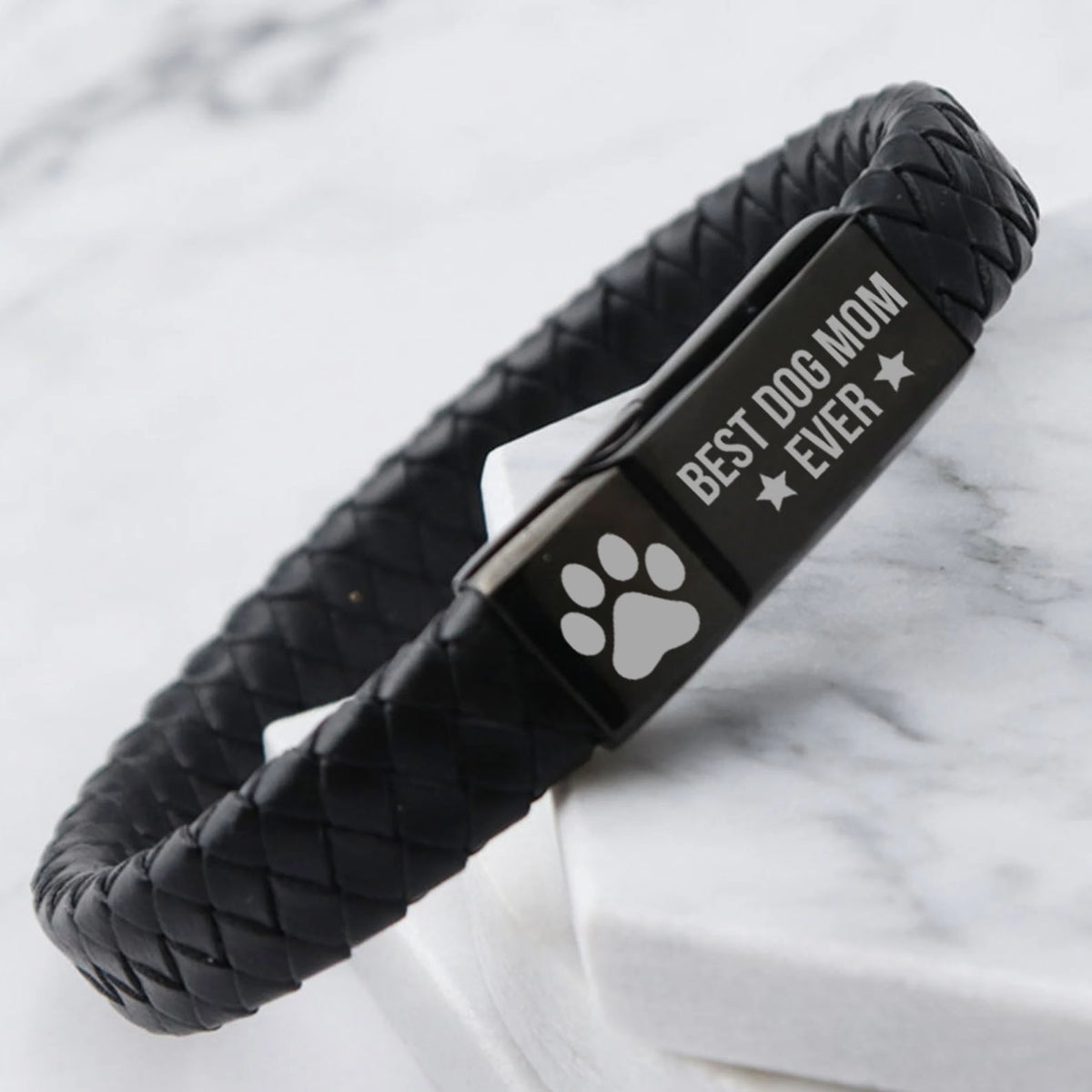 Best Dog Mom Ever Engraved Leather Bracelet | Gift for Mom, Gift for Wife, Special Gift for Mother's Day  | Dog Lover Unisex Bracelet 682238