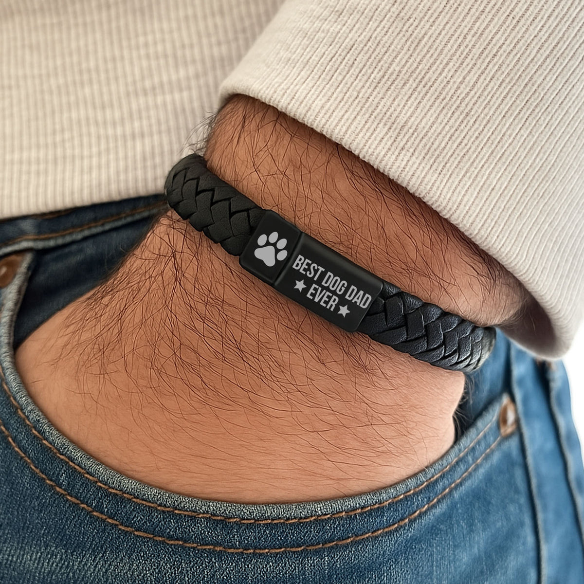 Best Dog Dad Ever Engraved Leather Bracelet | Gift for Dad, Gift for Husband, Special Gift for Father's Day  | Dog Lover Unisex Bracelet 682239