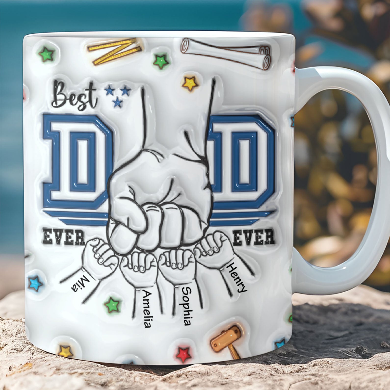 Best Dad Ever Mug, Dad Fist Bump 3D Inflated White Mug, Father's Day Gift, Gift for Dad, Gift for Husband 682245