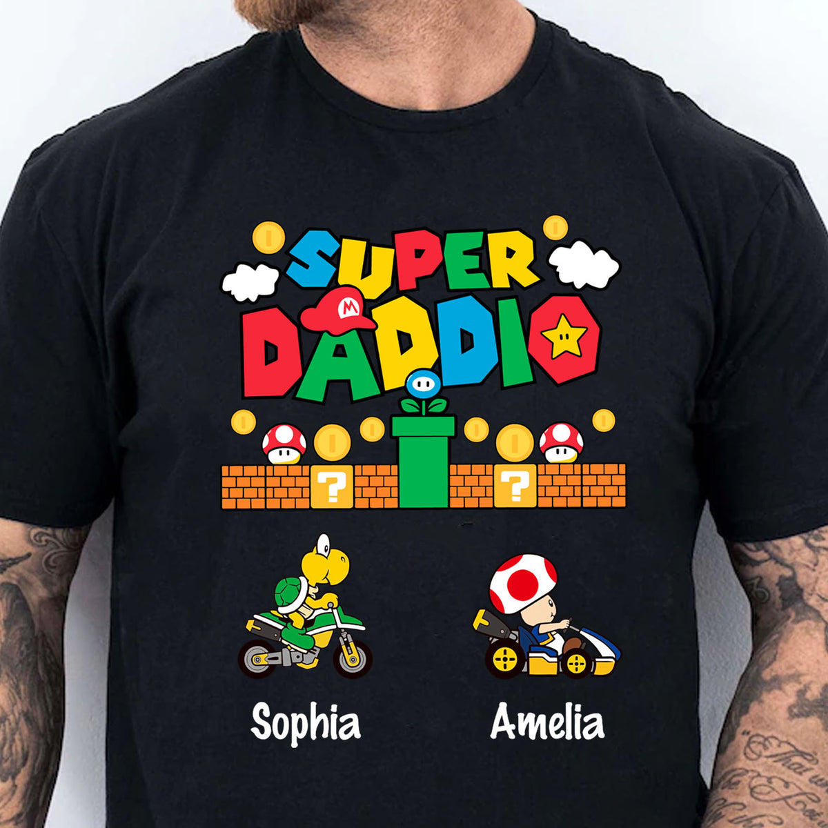Custom Super Daddio Mario Game Shirt, Personalized Custom Funny Dark Shirt, Father's Day Special Gift, Gift for Dad, Gift for Husband 682247