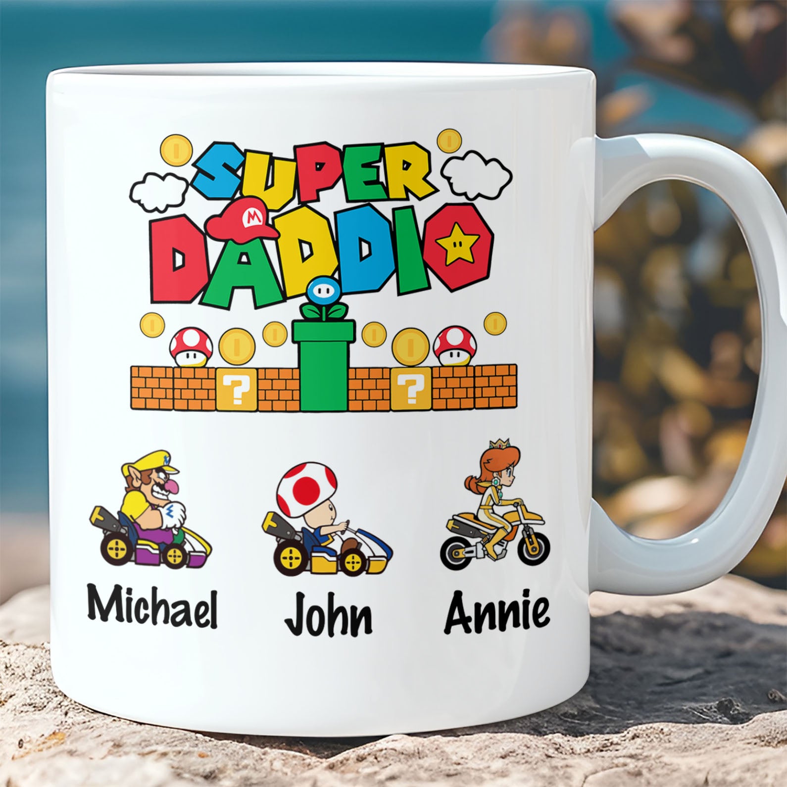 Custom Super Daddio Mug, Personalized Custom Funny White Mug Accent Mug, Gift for Father's Day, Gift for Dad, Gift for Husband 682248