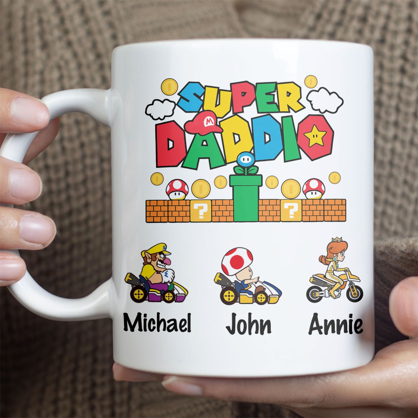 Custom Super Daddio Mug, Personalized Custom Funny White Mug Accent Mug, Gift for Father's Day, Gift for Dad, Gift for Husband 682248