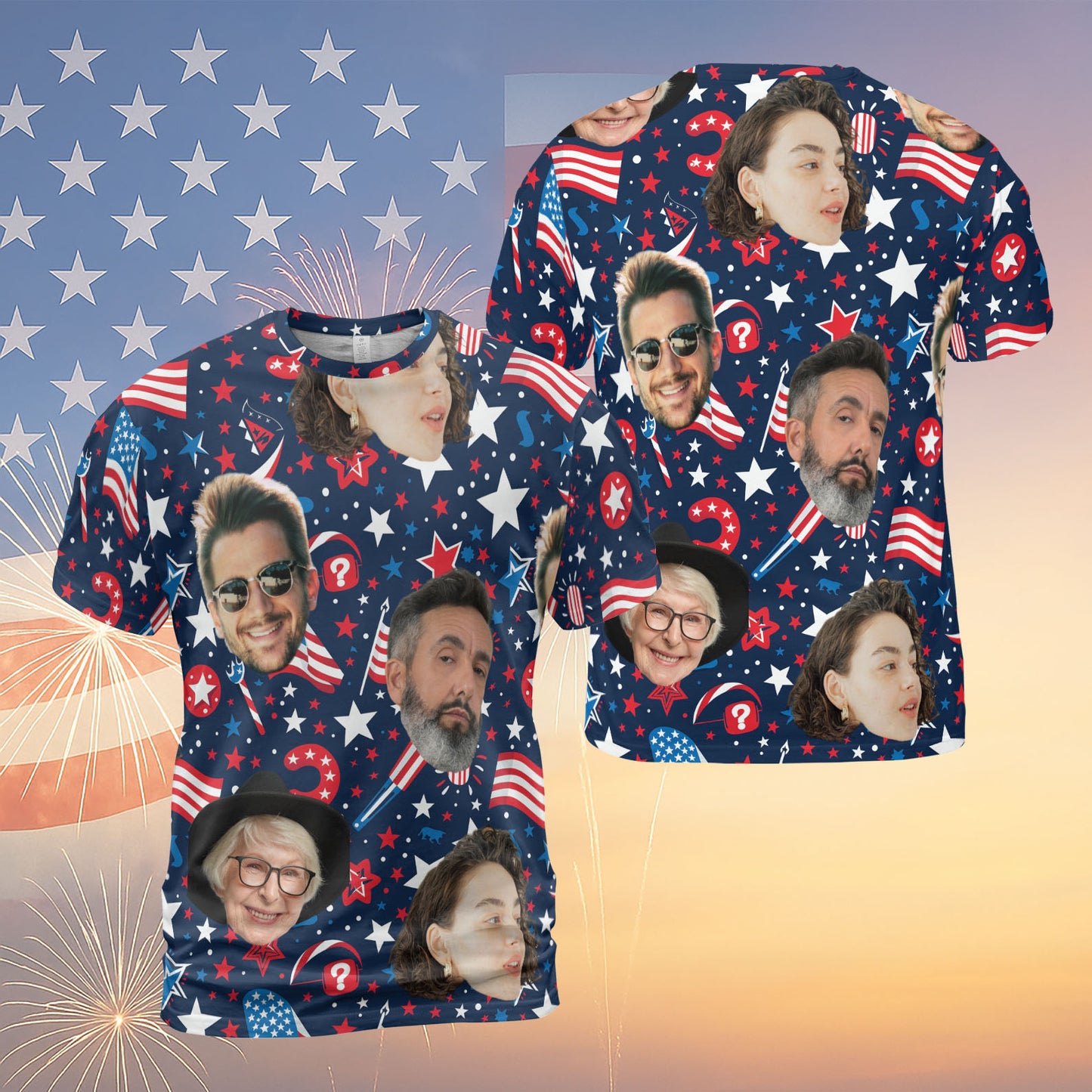 Custom Face Unisex 3D T-Shirt | Personalized Custom Photo Independence Day Shirt | 4th of July All-Over Printed T-Shirt 682302
