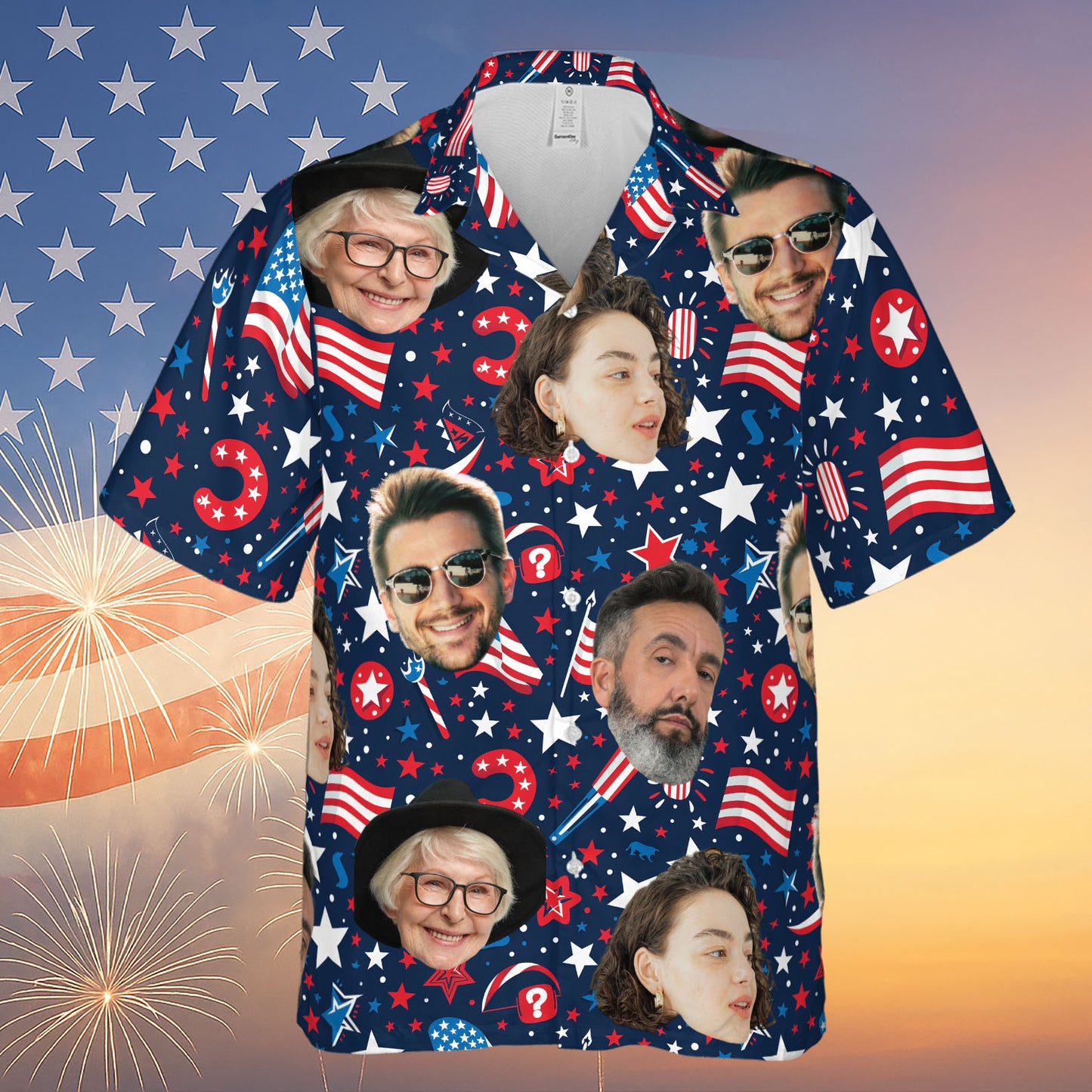 Custom Face Hawaiian Shirt | Personalized Photo Independence Day Shirt | 4th of July Hawaiian Shirt 682302