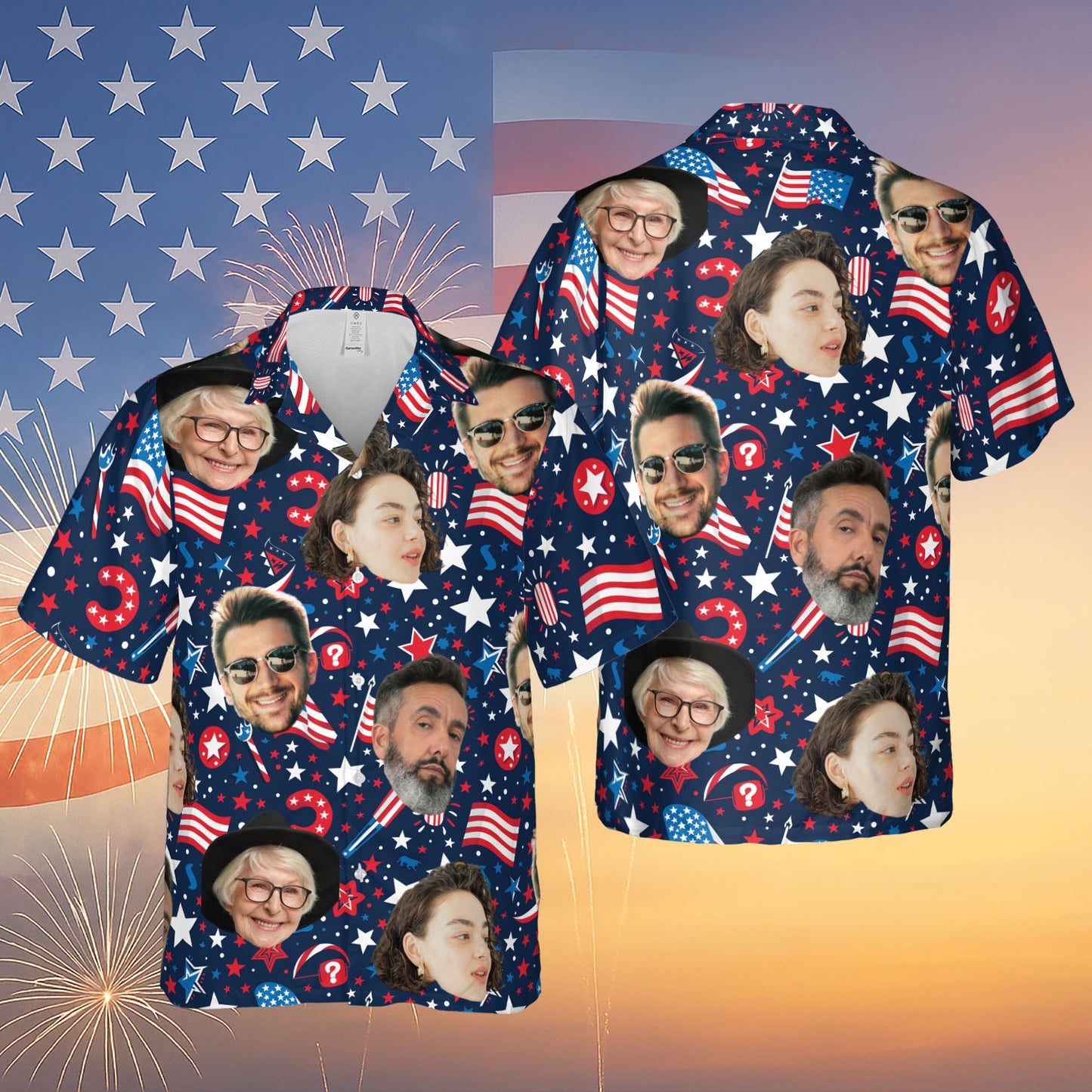 Custom Face Hawaiian Shirt | Personalized Photo Independence Day Shirt | 4th of July Hawaiian Shirt 682302