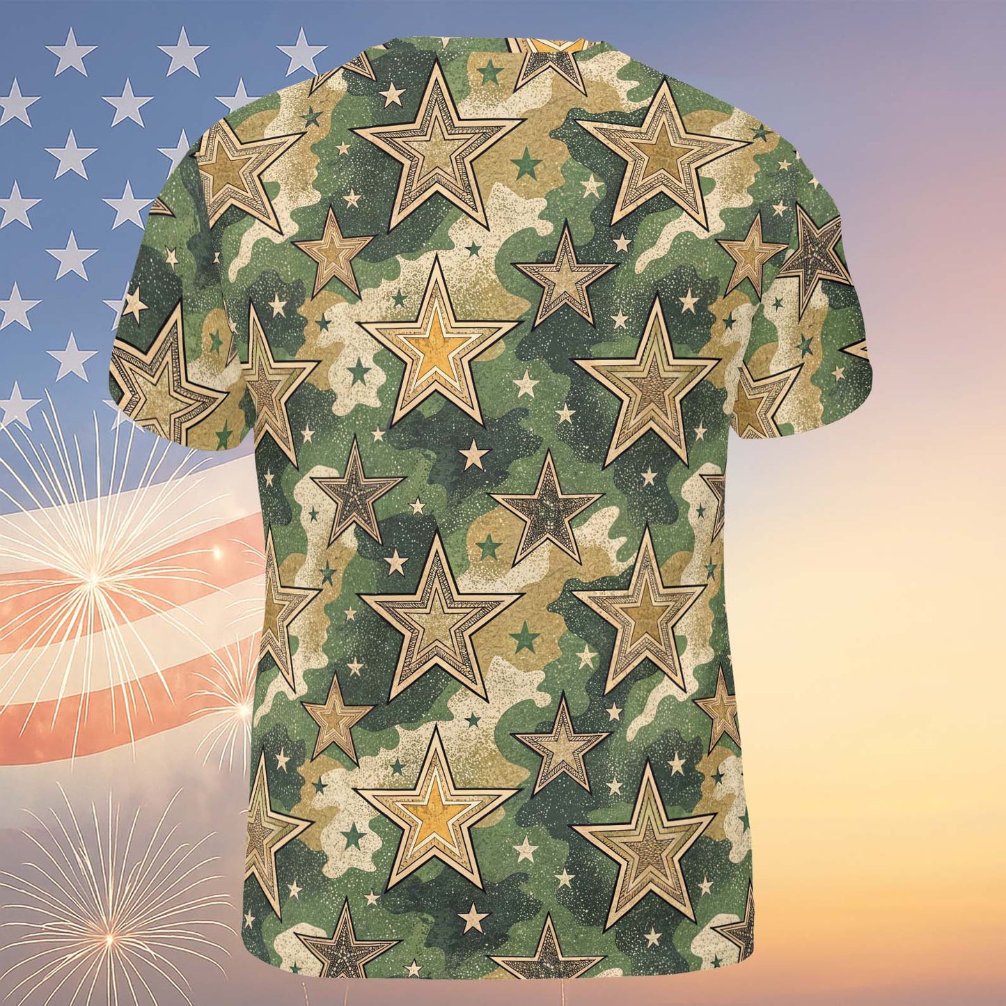 Military Camouflage Stars Unisex 3D T-Shirt | Vintage Independence Day Shirt | 4th of July All-Over Printed T-Shirt 682303