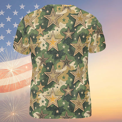 Military Camouflage Stars Unisex 3D T-Shirt | Vintage Independence Day Shirt | 4th of July All-Over Printed T-Shirt 682303