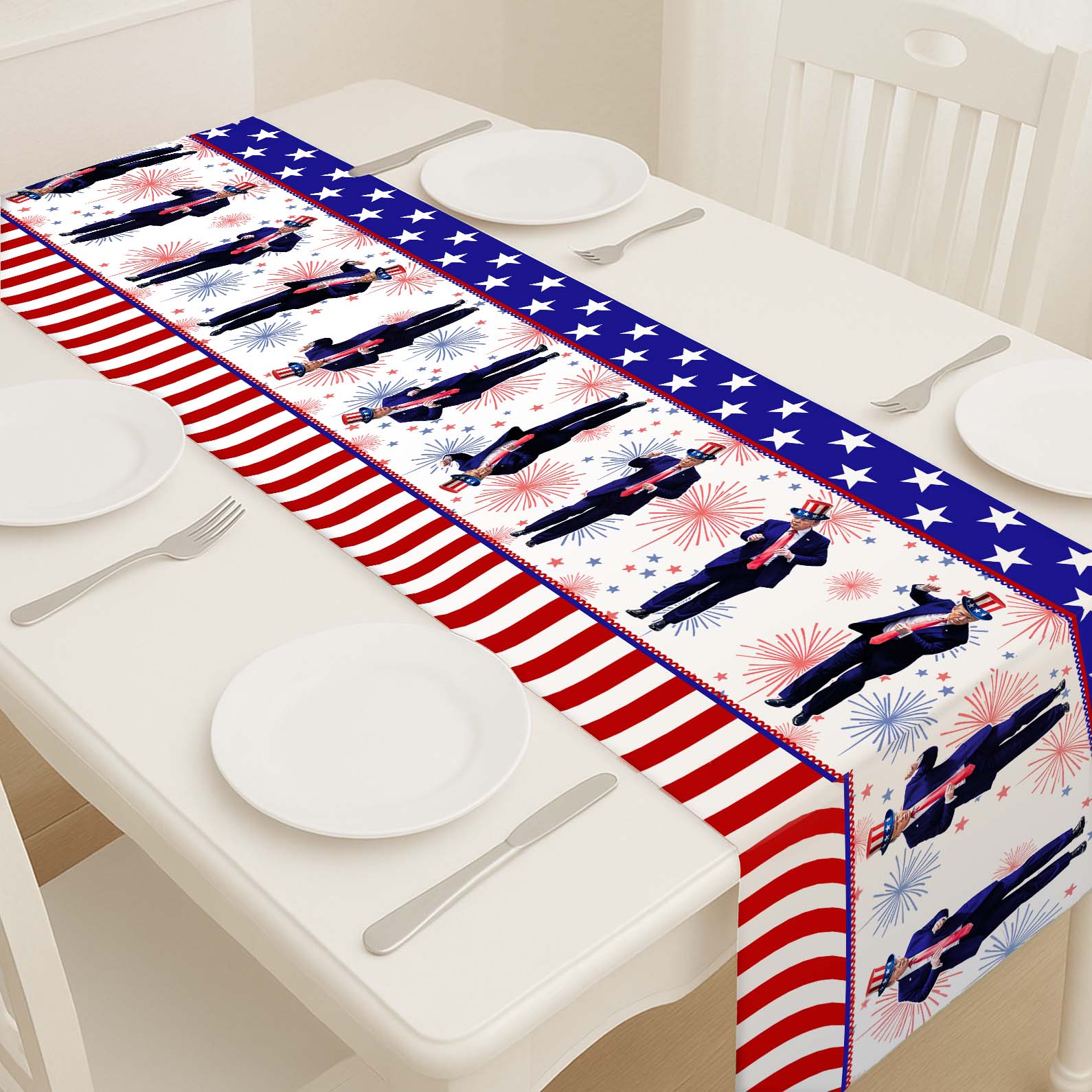 Dancing Trump Patriotic Table Runner, Trump 4th of July Table Runner for Kitchen 682333