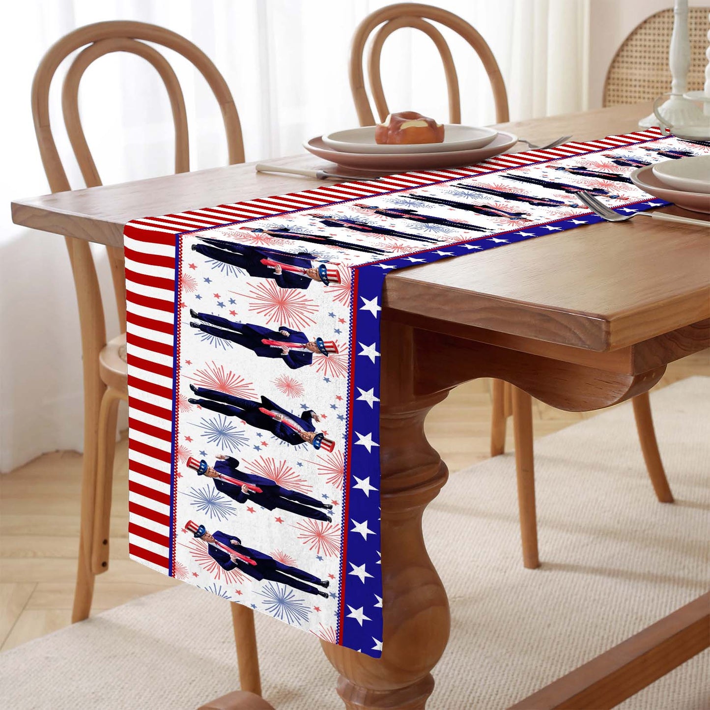 Dancing Trump Patriotic Table Runner, Trump 4th of July Table Runner for Kitchen 682333 - GOP
