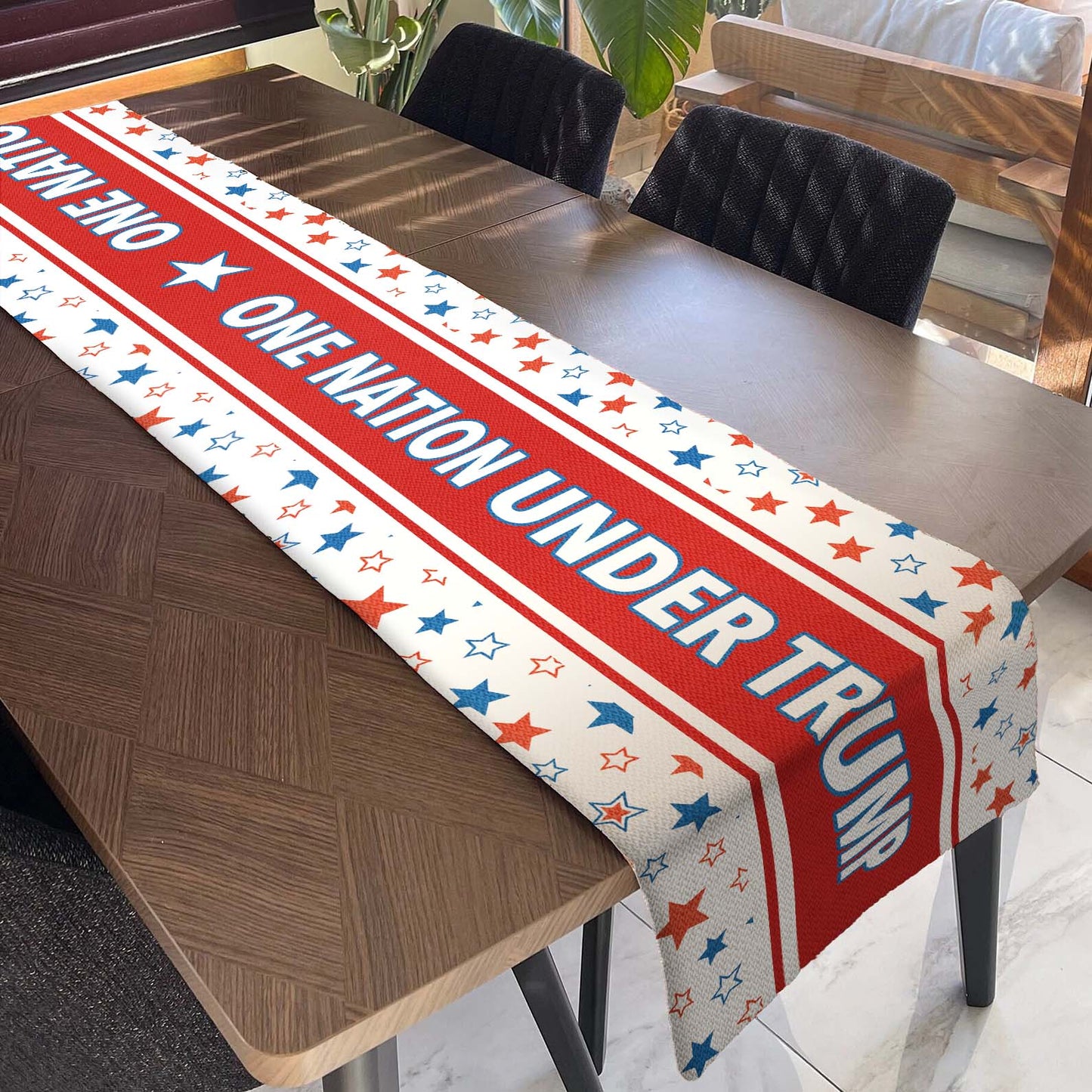 One Nation Under Trump Patriotic Table Runner, Trump 4th of July Table Runner for Kitchen 682348