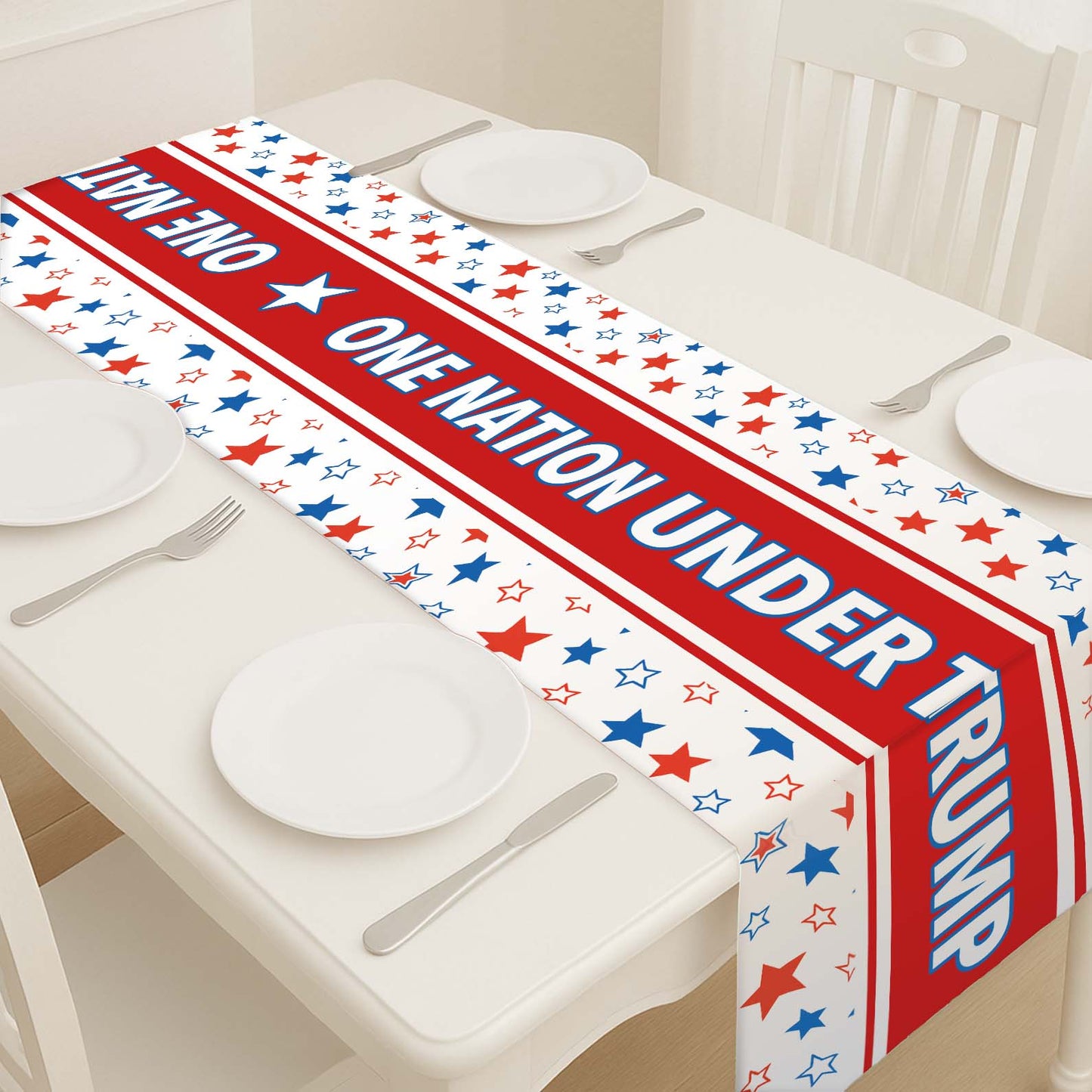 One Nation Under Trump Patriotic Table Runner, Trump 4th of July Table Runner for Kitchen 682348