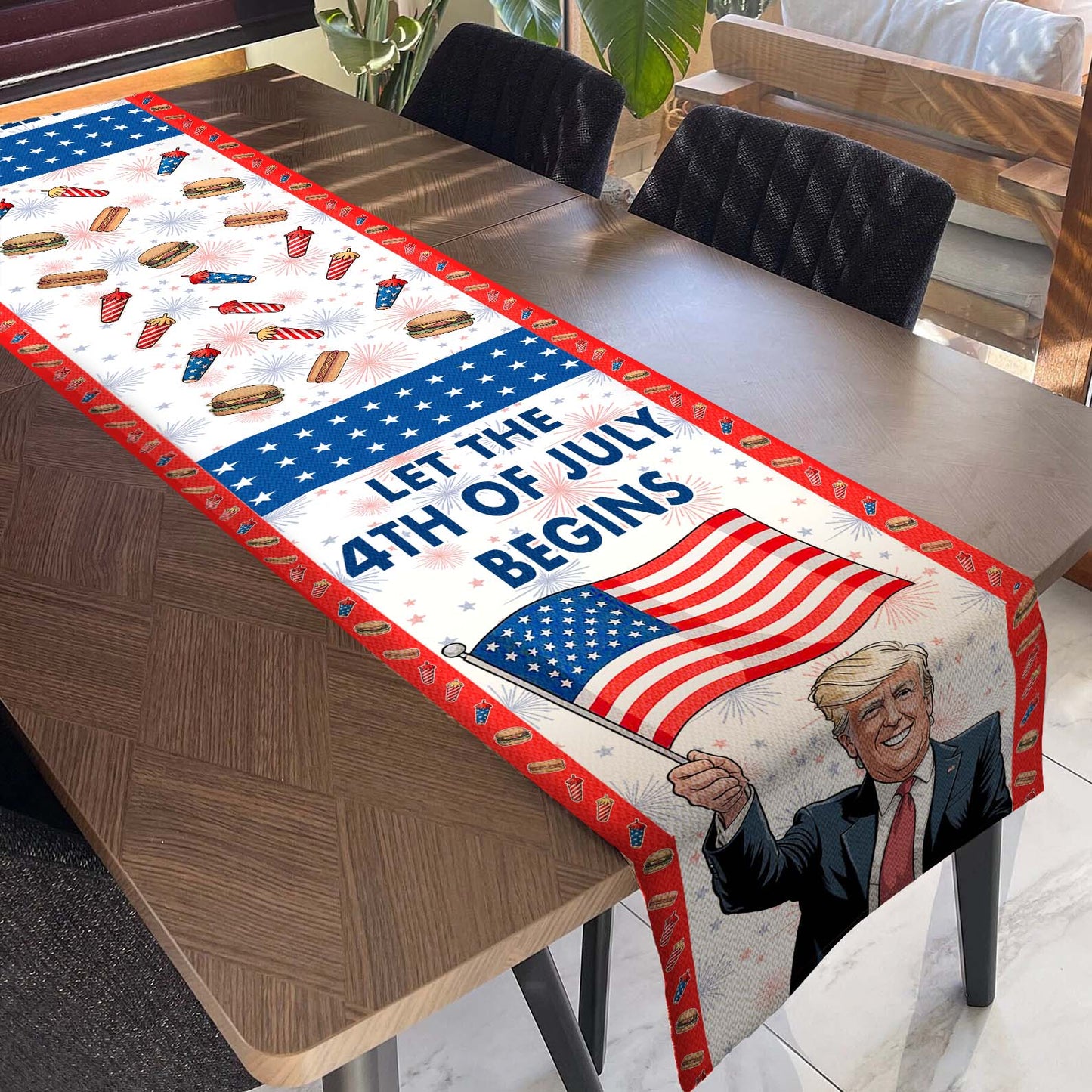 Let The 4th of July Begin Table Runner | Patriotic American Independence Day | Trump 4th Of July Table Runner For Kitchen 682349 - GOP