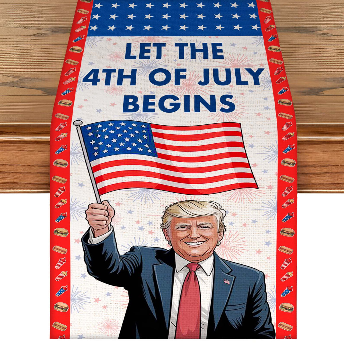 Let The 4th of July Begin Table Runner | Patriotic American Independence Day | Trump 4th Of July Table Runner For Kitchen 682349 - GOP