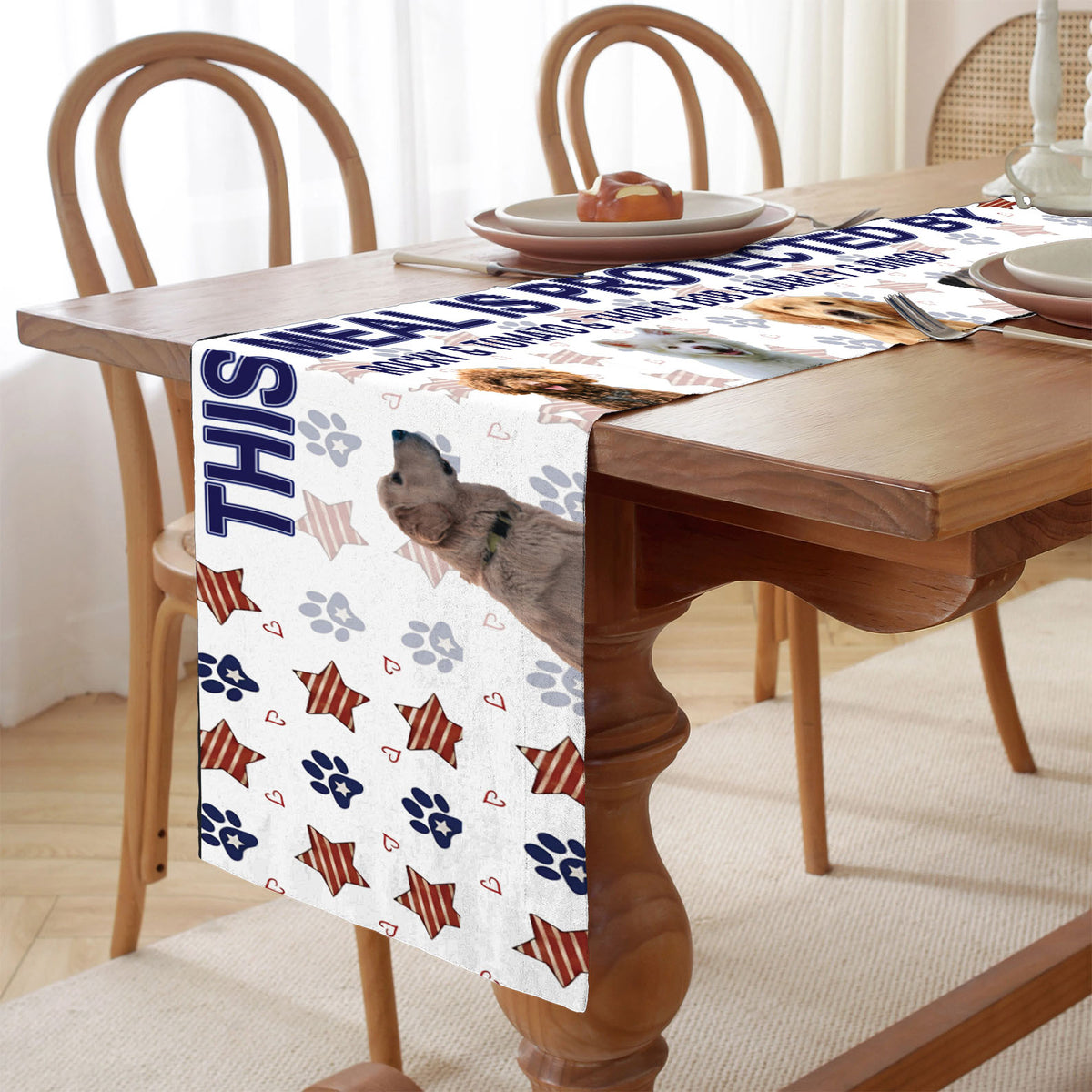 Personalized This Meal Is Protected Table Runner | Custom Dog Photo | Patriotic 4th Of July Table Runner For Kitchen 682353