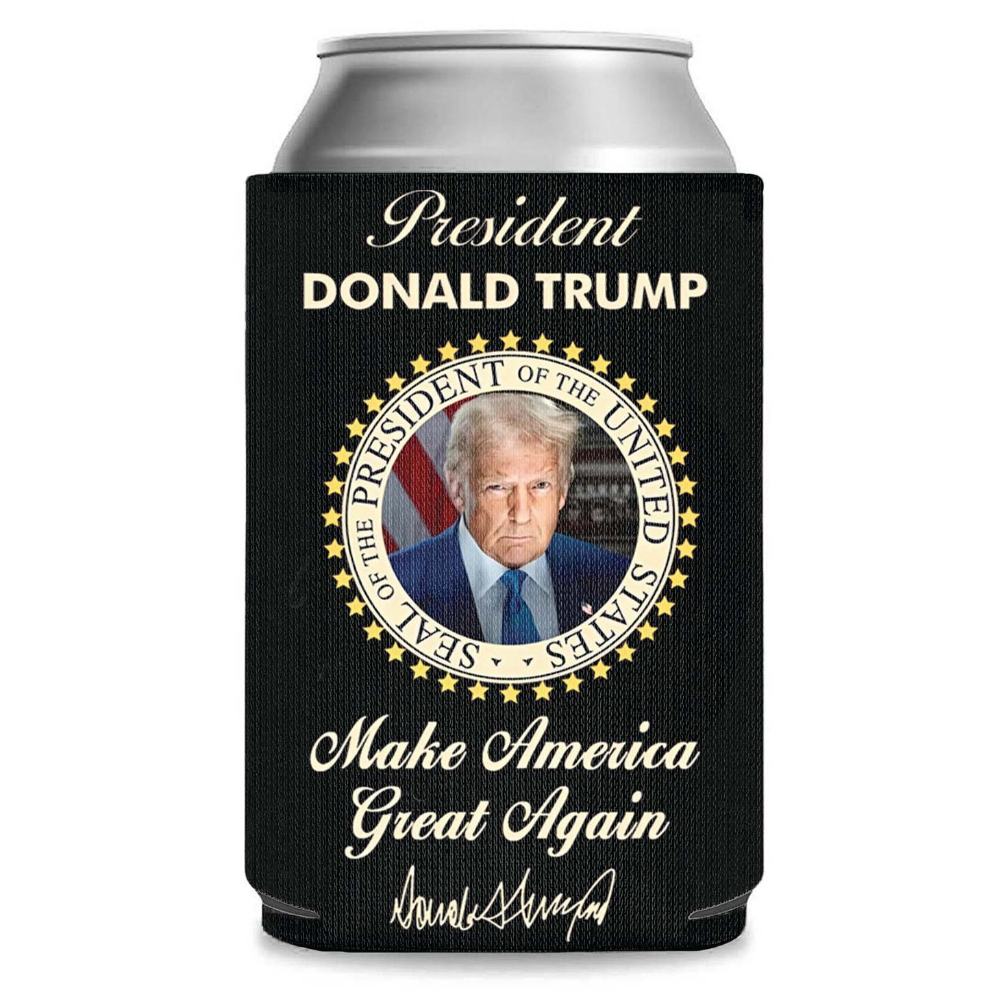 President Donald Trump Can Cooler | US Patriotic Pride Can Holder | MAGA Can Sleeve For Drinks 682407 - GOP