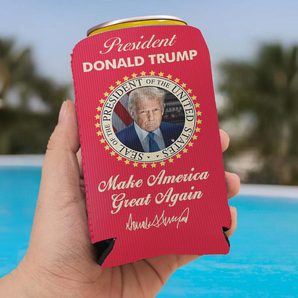 President Donald Trump Can Cooler | US Patriotic Pride Can Holder | MAGA Can Sleeve For Drinks 682407 - GOP