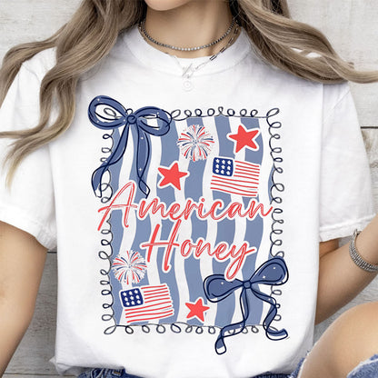 American Honey Coquette Shirt | Preppy 4th Of July T-Shirt | Vintage USA Shirt | Land Of The Free Tee | Independence Day Shirt 682472