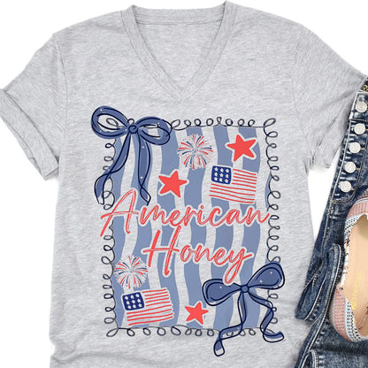 American Honey Coquette Shirt | Preppy 4th Of July T-Shirt | Vintage USA Shirt | Land Of The Free Tee | Independence Day Shirt 682472