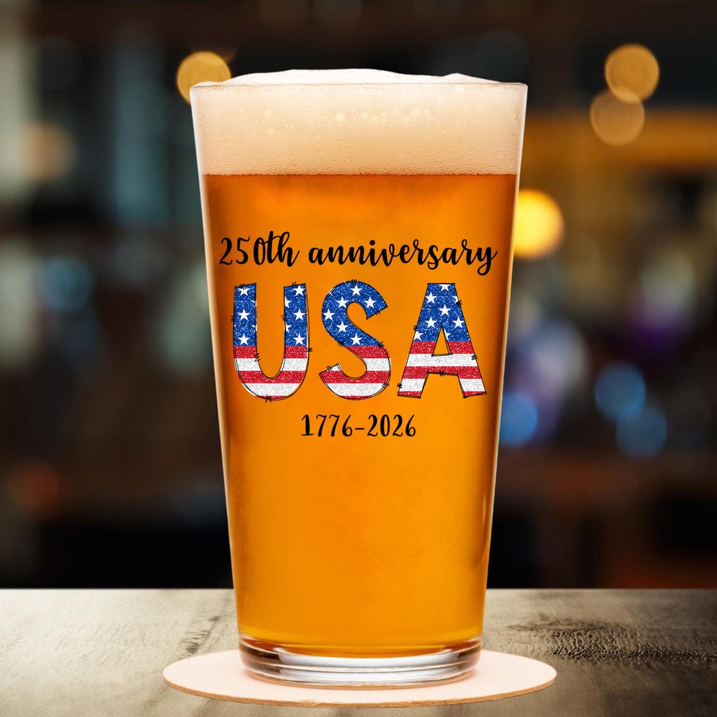 Happy 250 Years Birthday USA Glass | America Anniversary | 4th of July Glass | Independence Day Whiskey Glass Beer Glass 682482