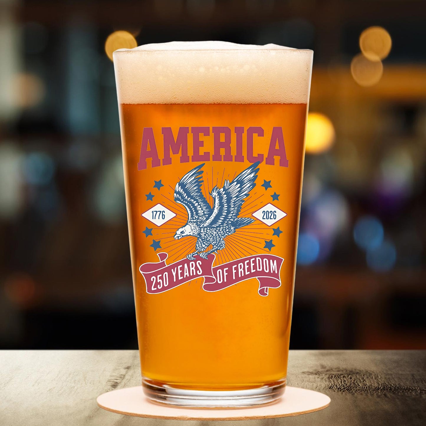 250 Years Of Freedom Glass | Happy 250th Birthday USA Glass | America 250th Anniversary | Patriotic Bald Eagle Whiskey Glass Beer Glass 682586