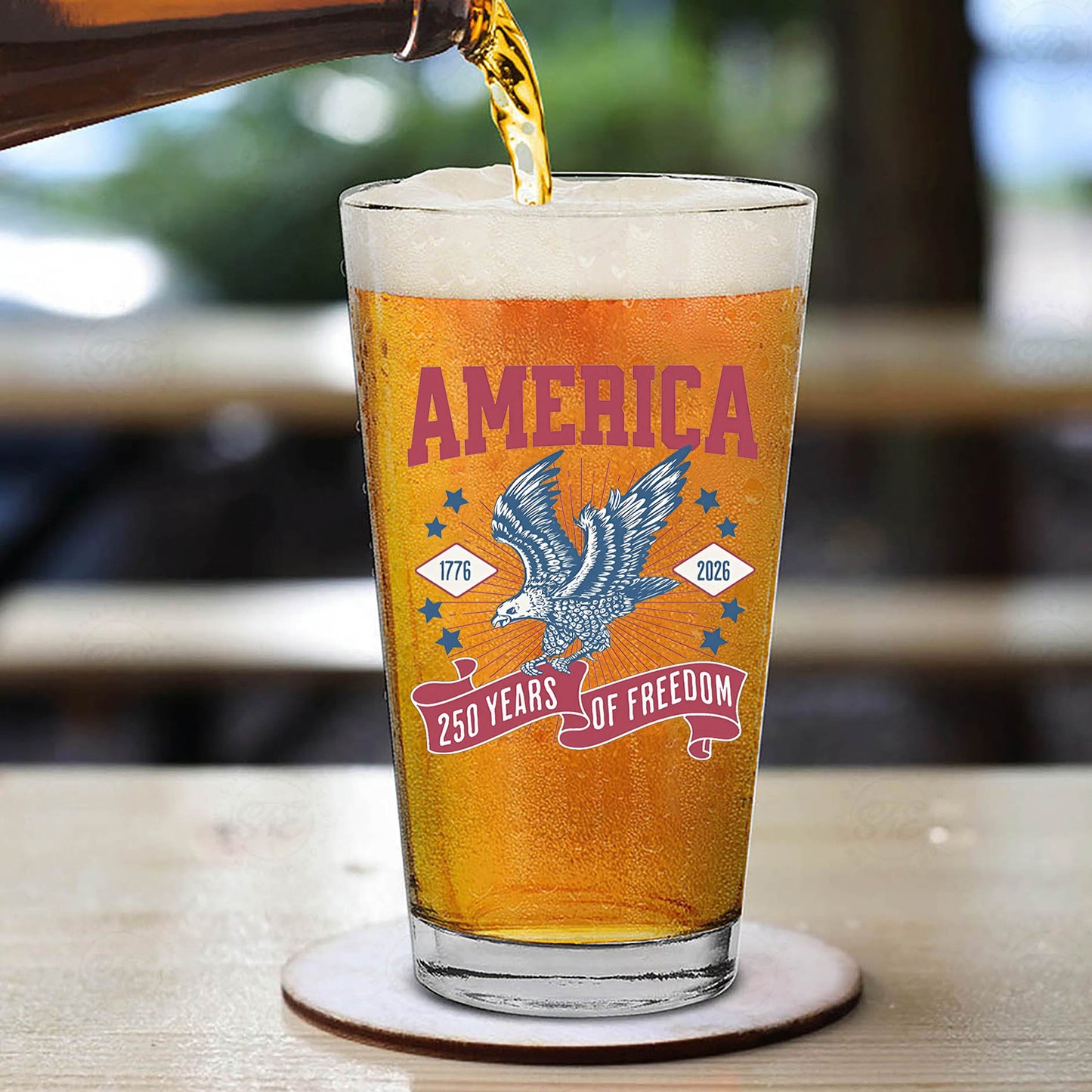 250 Years Of Freedom Glass | Happy 250th Birthday USA Glass | America 250th Anniversary | Patriotic Bald Eagle Whiskey Glass Beer Glass 682586