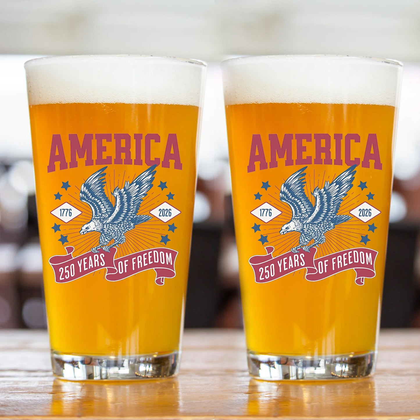 250 Years Of Freedom Glass | Happy 250th Birthday USA Glass | America 250th Anniversary | Patriotic Bald Eagle Whiskey Glass Beer Glass 682586