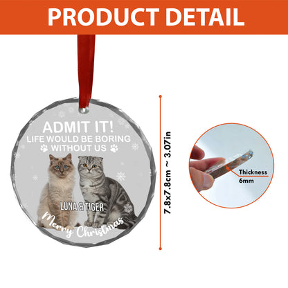 Admit It Life Would Be Boring Without Us Glass Ornament | Custom Photo Glass Ornament | Personalized Gift For Cat Lovers 682652