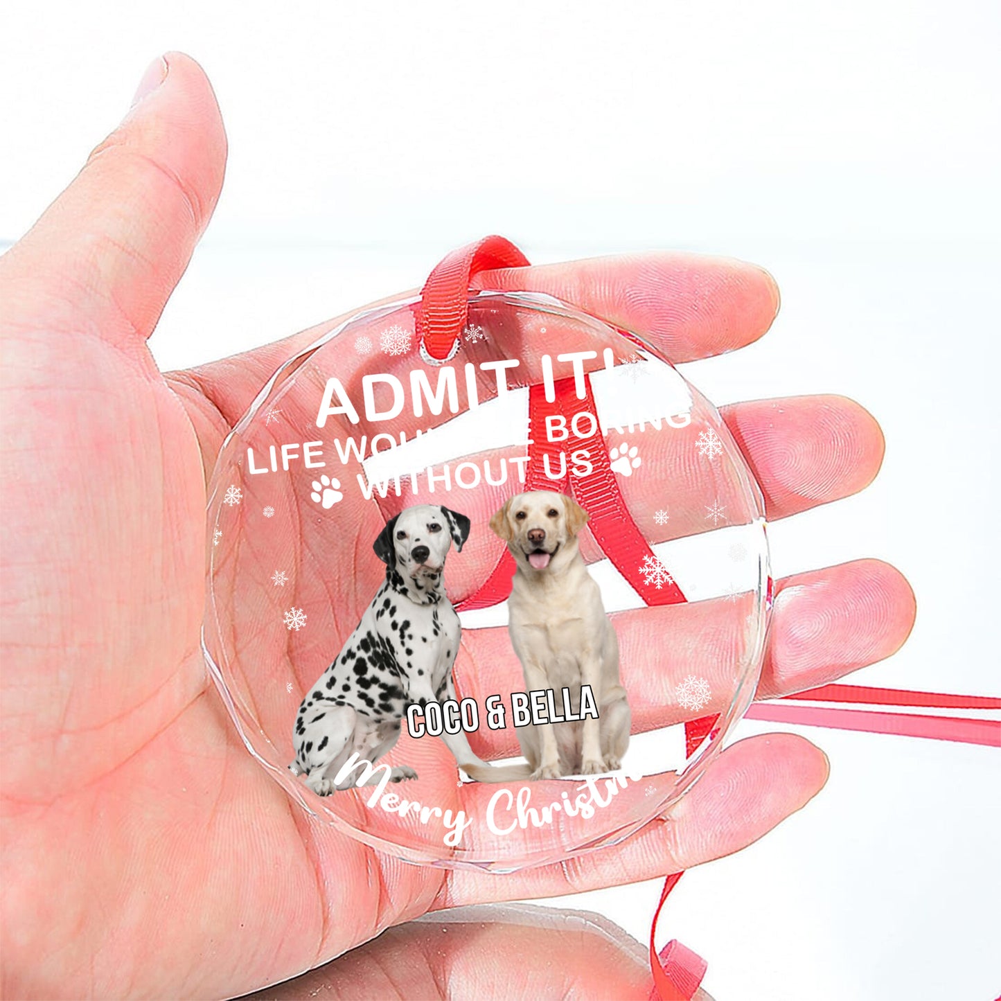 Admit It Life Would Be Boring Without Us Glass Ornament | Custom Photo Glass Ornament | Personalized Gift For Dog Lovers 682652