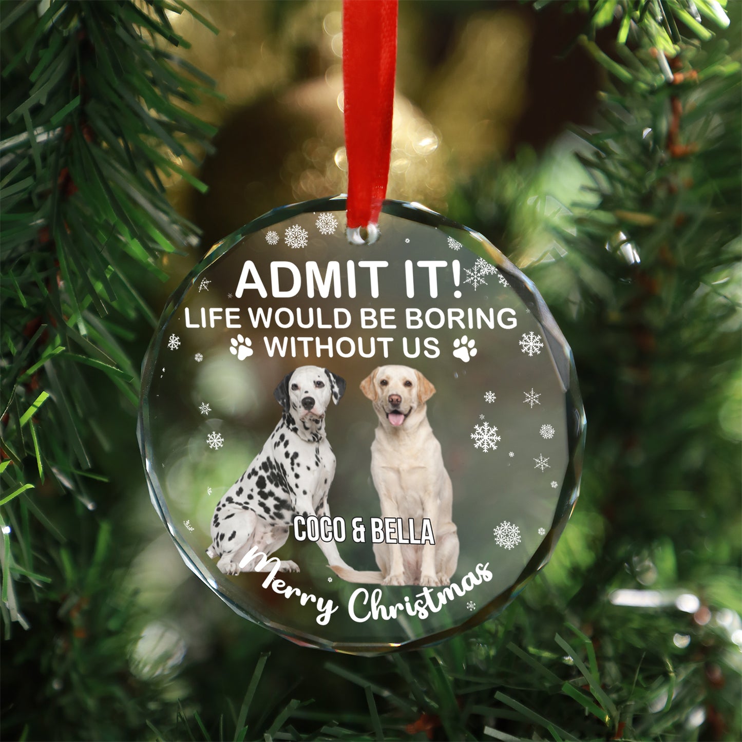 Admit It Life Would Be Boring Without Us Glass Ornament | Custom Photo Glass Ornament | Personalized Gift For Dog Lovers 682652