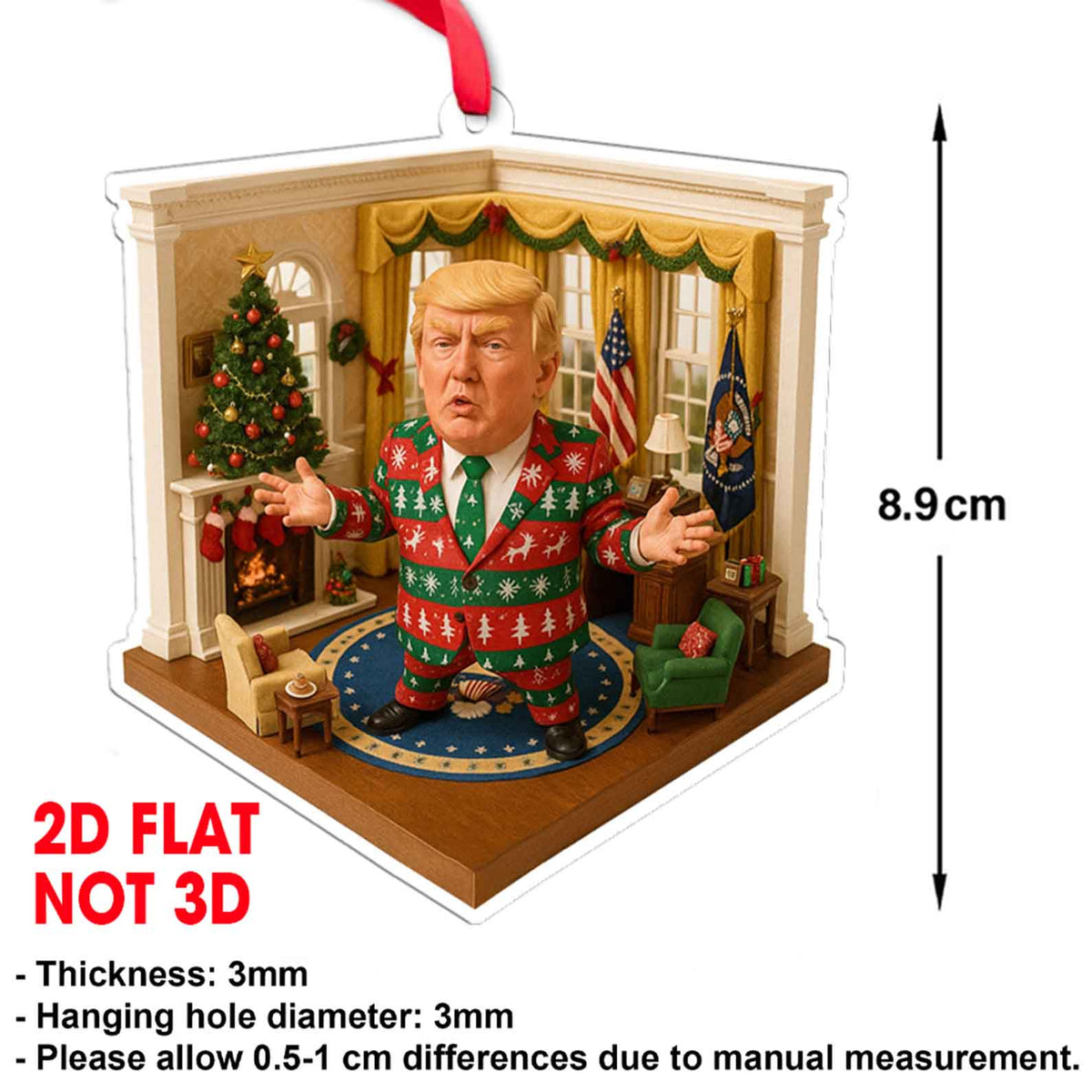 Trump in Oval Office Christmas Suit 2D Acrylic Ornament, MAGA Ornament, Perfect for Car & Christmas Tree Decor 682668