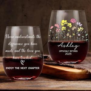 Personalized Retirement Flower Wine Glass | Custom Happy Retirement Gift | Thank You Gift | Gift For Mom 682679