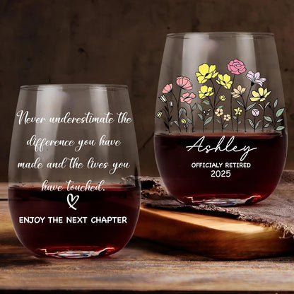 Personalized Retirement Flower Wine Glass | Custom Happy Retirement Gift | Thank You Gift | Gift For Mom 682679