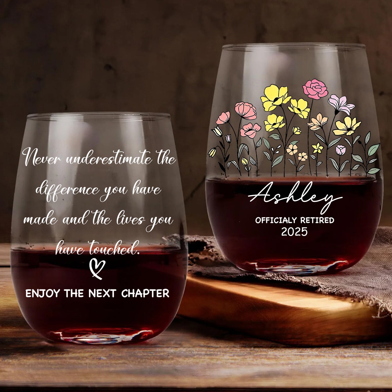 Personalized Retirement Flower Wine Glass | Custom Happy Retirement Gift | Thank You Gift | Gift For Mom 682679