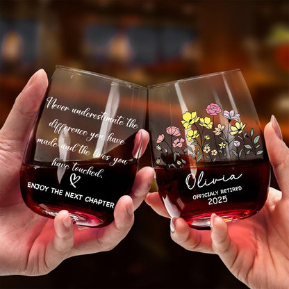 Personalized Retirement Flower Wine Glass | Custom Happy Retirement Gift | Thank You Gift | Gift For Mom 682679