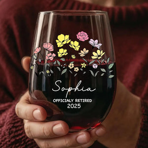 Personalized Retirement Flower Wine Glass | Custom Happy Retirement Gift | Thank You Gift | Gift For Mom 682679