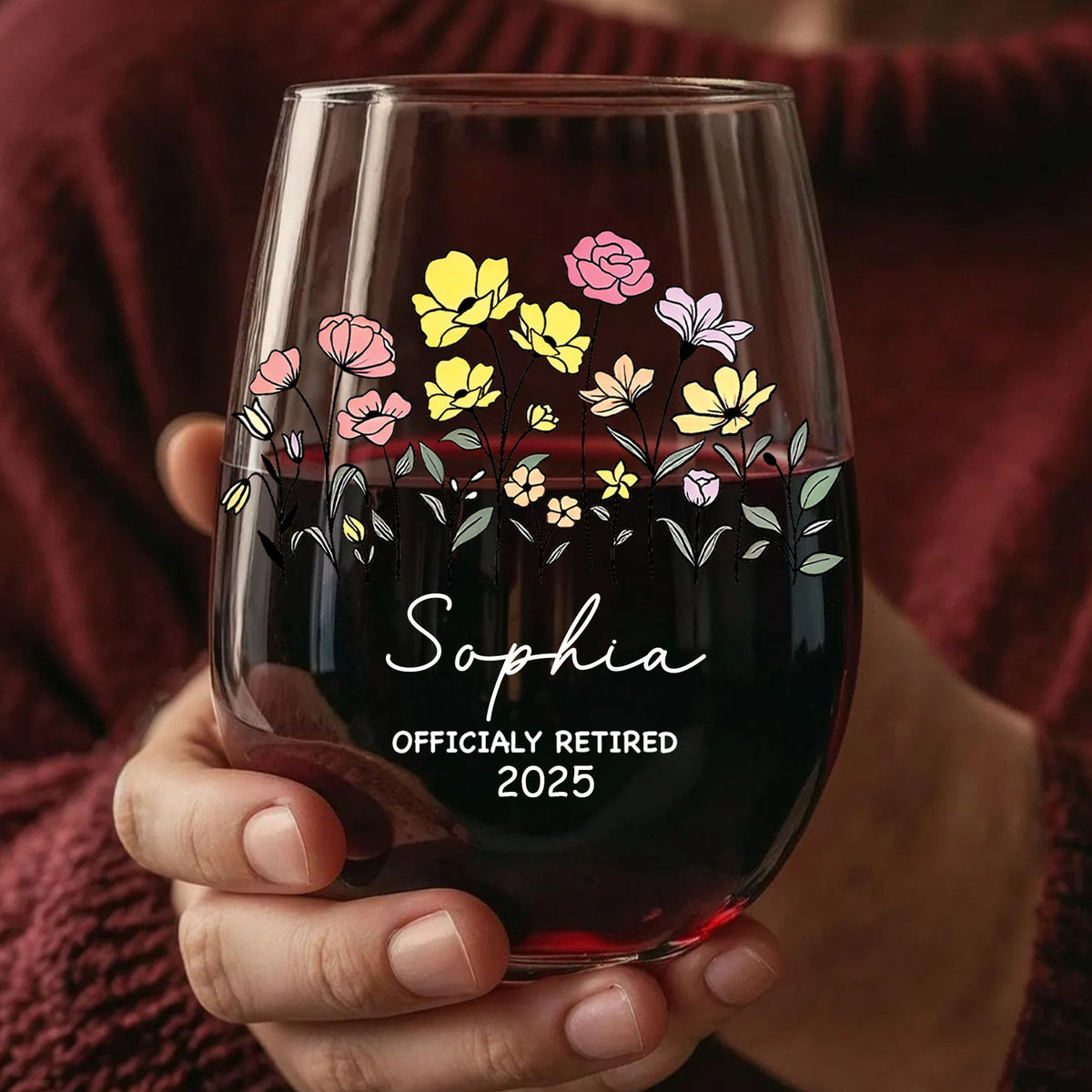 Personalized Retirement Flower Wine Glass | Custom Happy Retirement Gift | Thank You Gift | Gift For Mom 682679