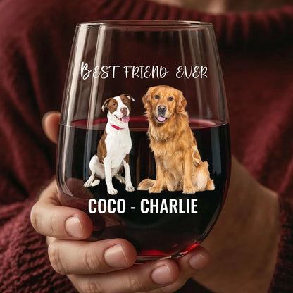 A Woman Cannot Survive On Wine Alone She Also Need Dog | Personalized Wine Glass | Custom Photo Gift For Dog Moms 682691