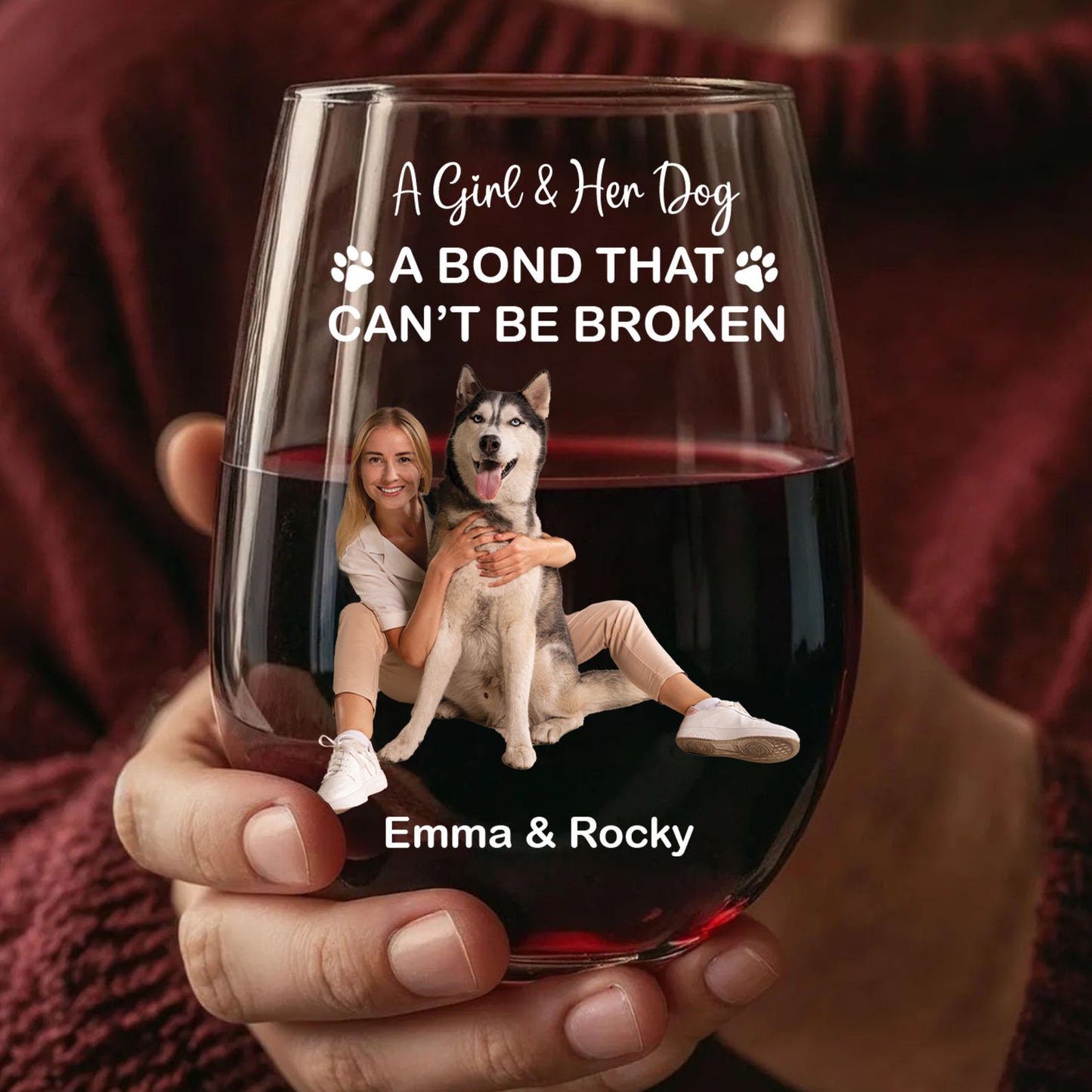A Bond That Can't Be Broken | Personalized Wine Glass | Custom Photo Gift For Dog Lovers 682694