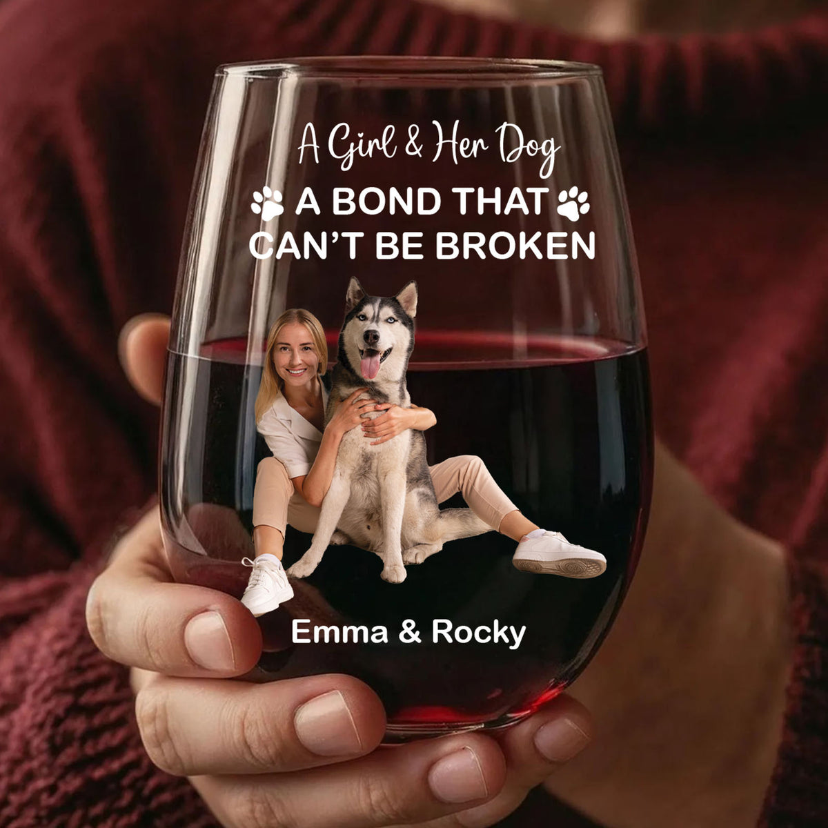 A Bond That Can't Be Broken | Personalized Wine Glass | Custom Photo Gift For Dog Lovers 682694