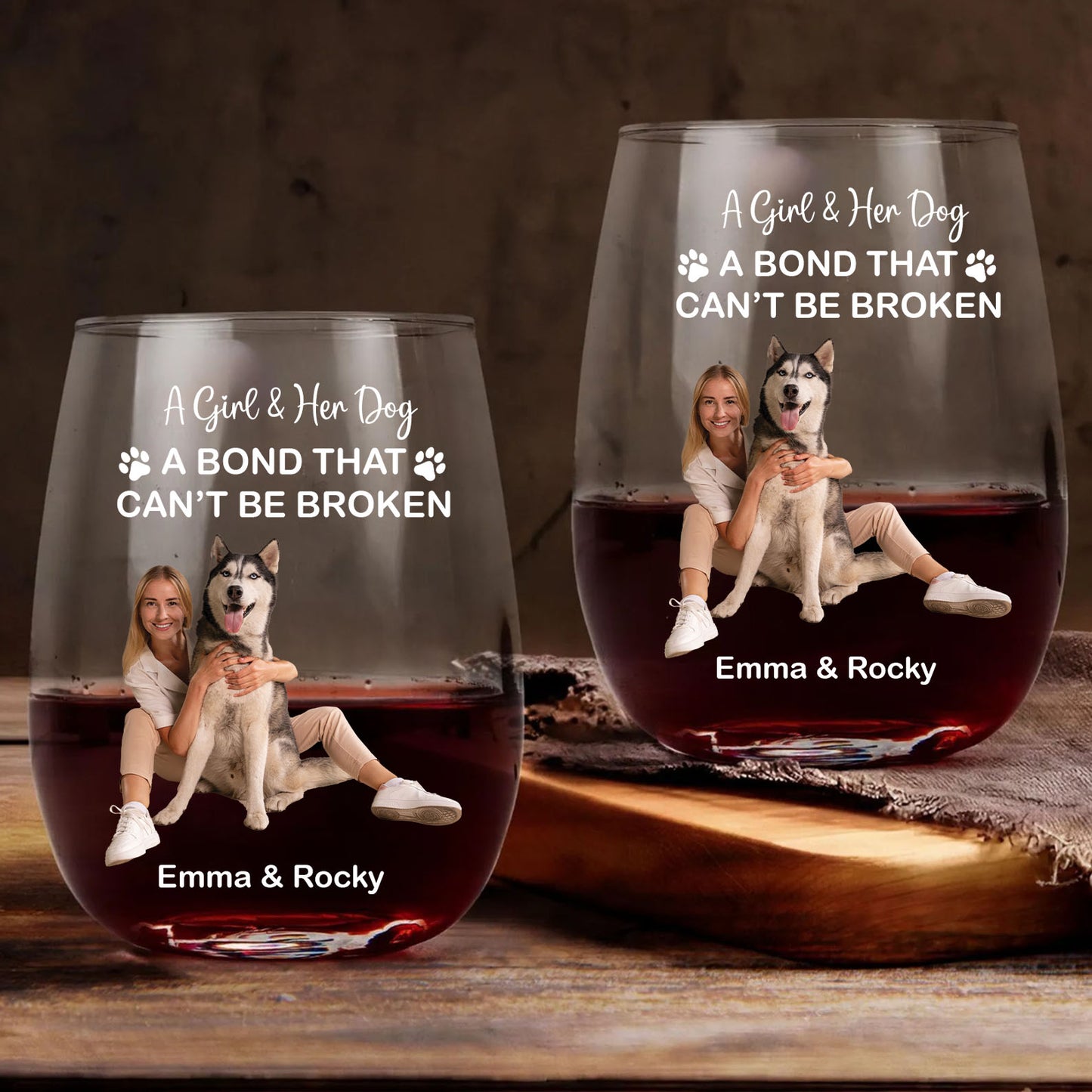 A Bond That Can't Be Broken | Personalized Wine Glass | Custom Photo Gift For Dog Lovers 682694